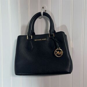 Michael Kors Camille Small Pebbled Leather Satchel Black Gold Hardware Tote